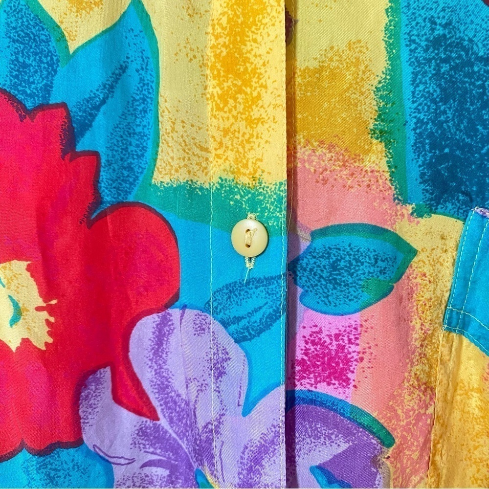 Vintage Silk Hawaiian Shirt Bold Colorful Floral 80s Pop Art‎ Take Away Medium - Picture 4 of 8